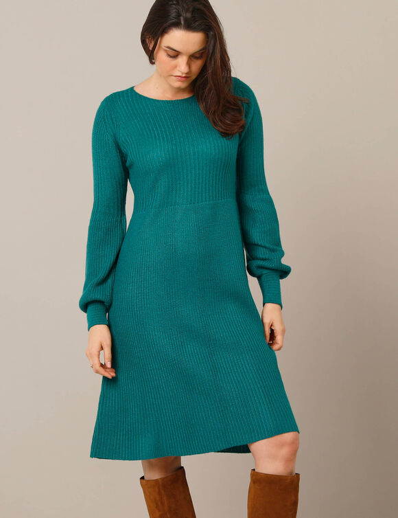 Robe pull évasée en maille anglaise (vert émeraude) Robe pull évasée en maille anglaise (vert émeraude)